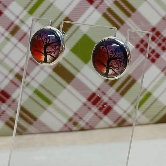 NWOT Fashion Jewelry Silver Tone Tree of Life Stud Earrings #13 - Picture 7 of 10